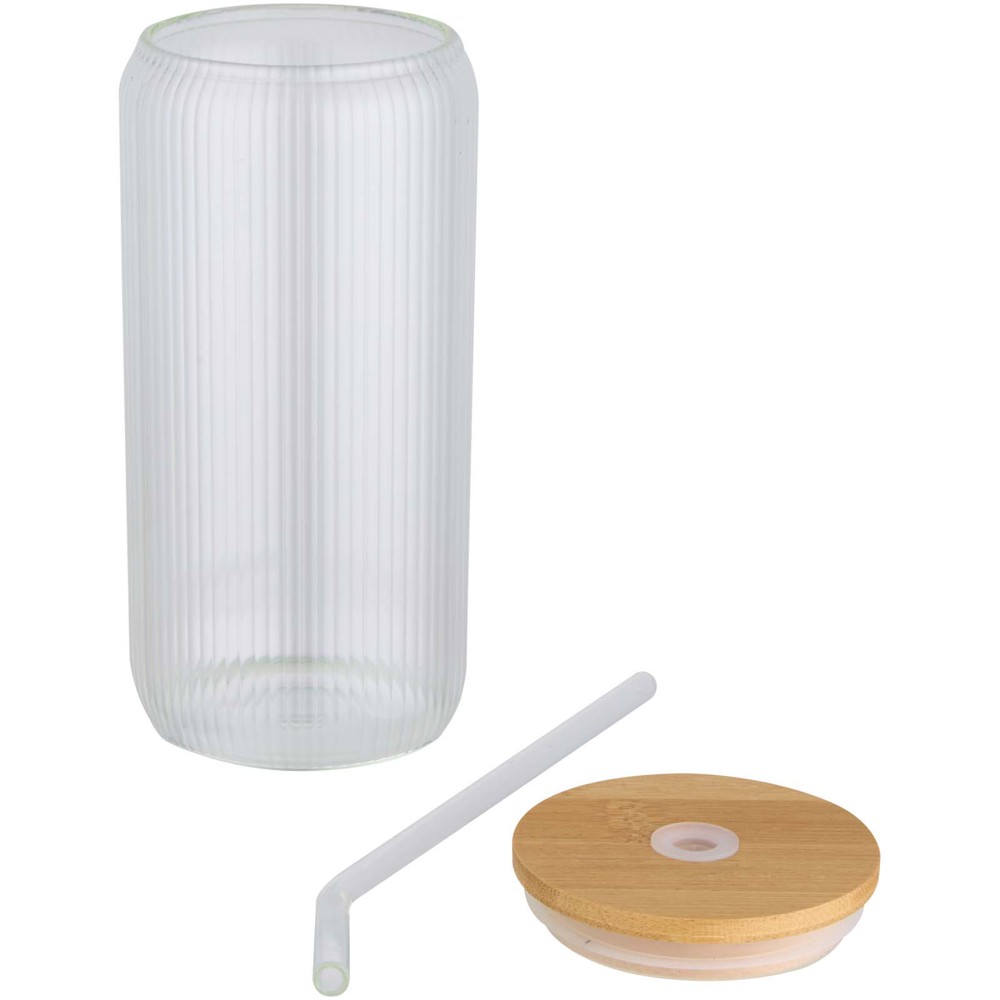 Mirage 500 ml enkelwandige drinkfles van borosilicaatglas met bamboe deksel