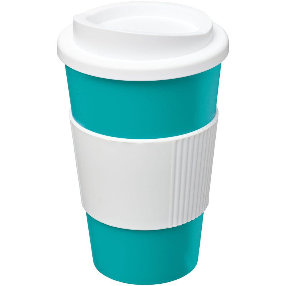 Americano® 350 ml geïsoleerde beker met grip - Aquablauw, Wit